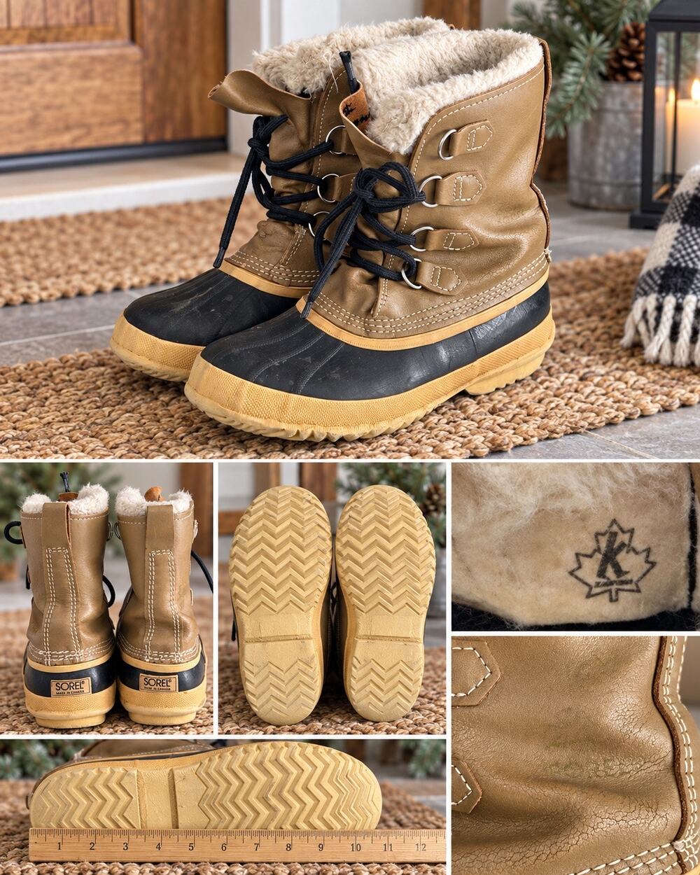 Vintage Sorel Kaufman Canada Snow Boots Tan Leather Pac Boots Winter
